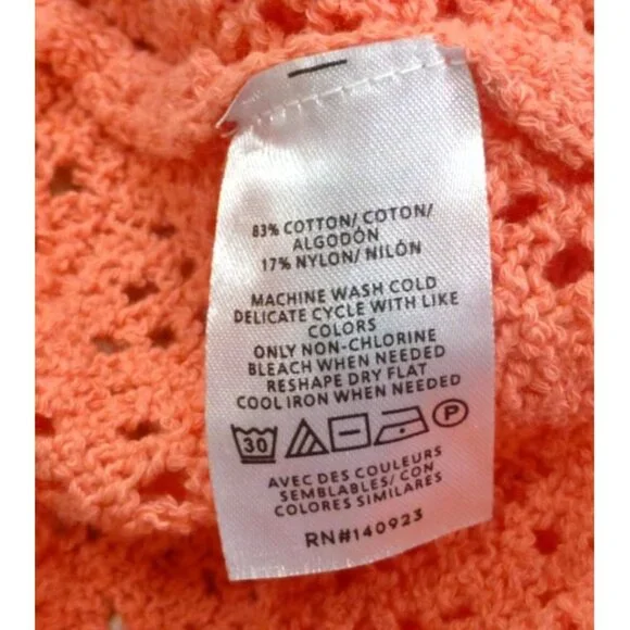 LOFT Coral Open-Work Knit V-neckline Crochet Cardigan Med - Picture 5 of 8